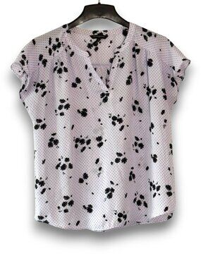 Banana Republic Floral Polka Dot Split Neck Blouse Size M